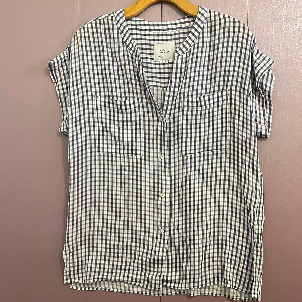 Rails Navy and White Button Down Shirt with Mandarin Collar